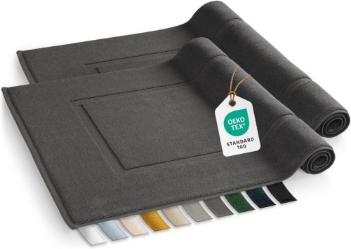 Covor de baie Blumtal din bumbac, 50x80 cm, 100% bumbac tip prosop, certificat Oeko-Tex, lavabil la mașină, set de 2 bucăți, antracit
