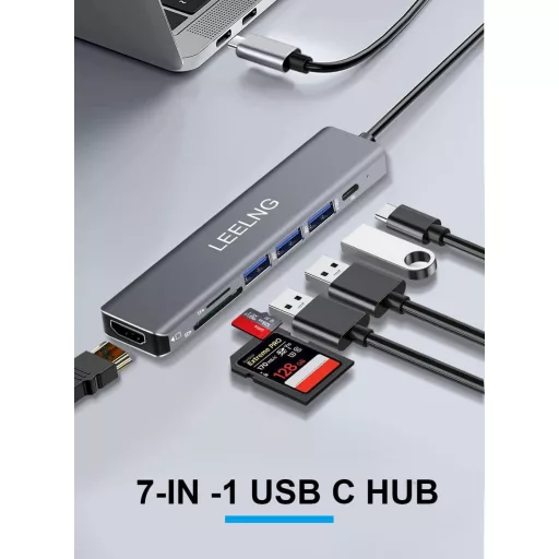 FITLONG 7 az 1-ben USB-C Hub MacBook 4K HDMI SD/TF kártyaolvasó dokkoló