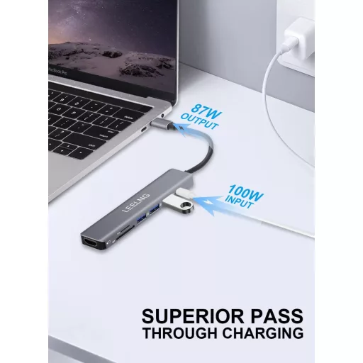 Hub USB-C 7 în 1 FITLONG pentru MacBook, cu HDMI 4K și cititor de carduri SD/TF