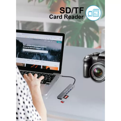 Hub USB-C 7 în 1 FITLONG pentru MacBook, cu HDMI 4K și cititor de carduri SD/TF