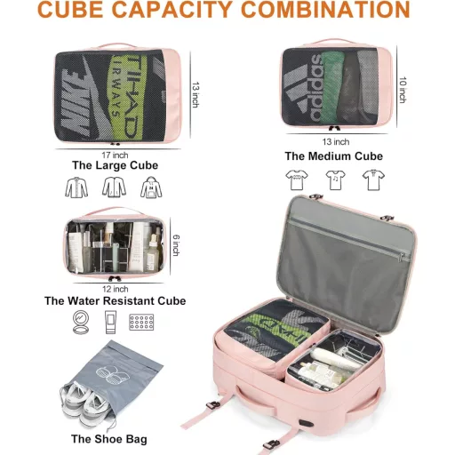 Cestovný batoh Lumesner 40L Rozšíriteľný Príručná batožina Pánska Dámska Veľká Cestovná taška so 4 Organizačnými kockami