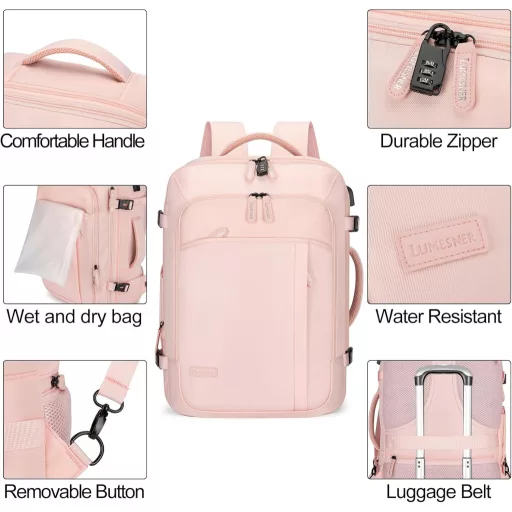 Lumesner Utazó Hátizsák 40L Bővíthető Kézipoggyász Férfi Női Nagy Utazótáska 4 Rendszerező Kockával