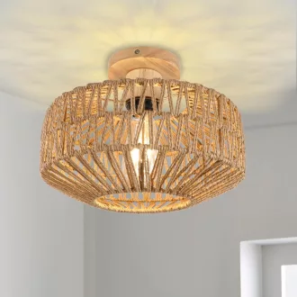   Lampă de plafon KMaiPem din ratan stil boho pentru sufragerie, dormitor, bucătărie, design rustic natural din lemn
