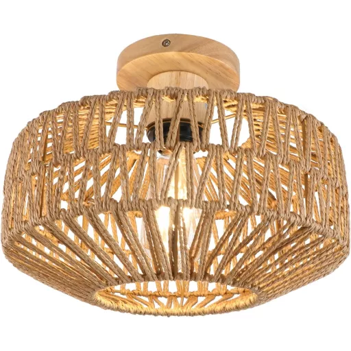 Lampă de plafon KMaiPem din ratan stil boho pentru sufragerie, dormitor, bucătărie, design rustic natural din lemn