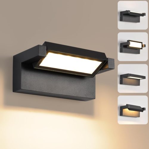 KUKAK Lampă de perete LED Exterior-Interior 22W - IP65 Rezistentă la apă, 3000K Alb Cald, Panou Rotativ 350°, Aluminiu, Negru, Pentru Grădină, Terasă