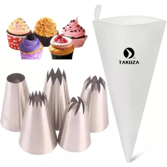   TAKUZA Professzionális Cukrász Szett 6 Részes Rozsdamentes Csatornázó Fúvóka Torta Sütemény Cupcake