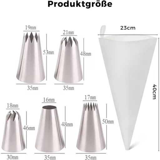 Set Profesional de Cofetărie TAKUZA, 6 Piese, Duze din Inox pentru Torturi, Prăjituri și Cupcake-uri