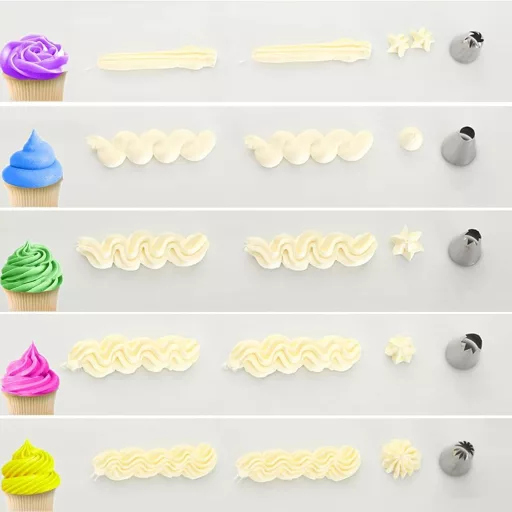 TAKUZA Professzionális Cukrász Szett 6 Részes Rozsdamentes Csatornázó Fúvóka Torta Sütemény Cupcake