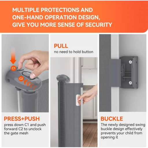 Muaket Biztonsági Kapu 0-300 cm Lépcsőhöz és Ajtóhoz Állítható Baba Kisállatnak Szürke