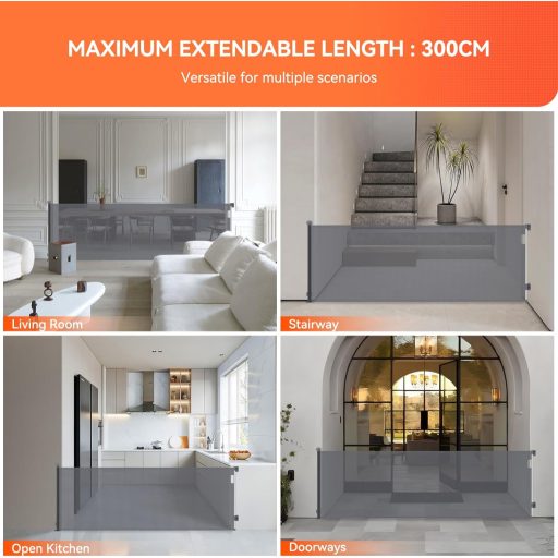 Muaket Biztonsági Kapu 0-300 cm Lépcsőhöz és Ajtóhoz Állítható Baba Kisállatnak Szürke