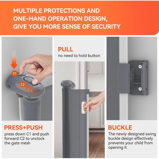 Muaket Biztonsági Kapu 0-300 cm Lépcsőhöz és Ajtóhoz Állítható Baba Kisállatnak Szürke