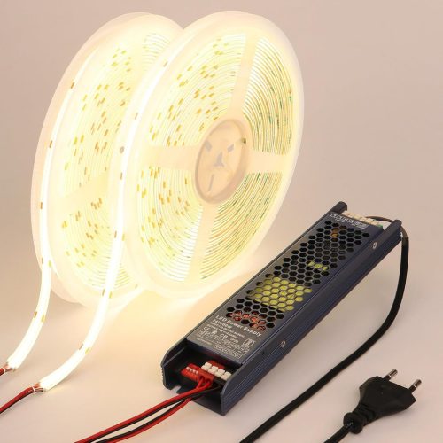 BENLUN Bandă LED COB 24V, 20m, 4000K Alb Natural, IP65 Rezistentă la Apă, Autoadezivă, 312LED/m, CRI93, Pentru Decor Interior-Exterior, Cu Alimentator