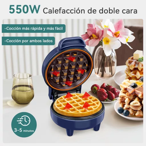SNAILAR Mini Gofrisütő Kék Kompakt Wafflekészítő 550W Családi Ünnepekhez