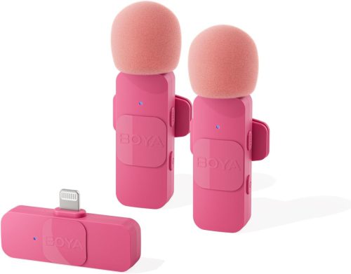 Boya BY-V2 Rózsaszín Vezeték Nélküli Csíptetős Mikrofon iPhone-hoz, Videózáshoz