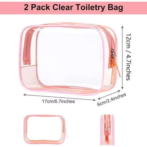 PLULON 2 db Utazási Kozmetikai Táska TSA Jóváhagyott Rózsaszín Hordozható