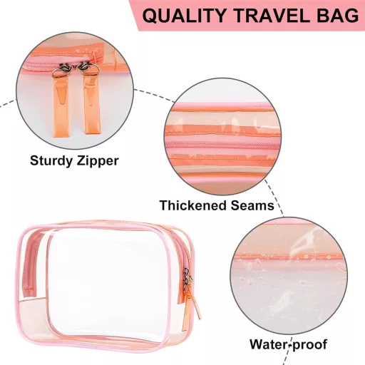PLULON 2 db Utazási Kozmetikai Táska TSA Jóváhagyott Rózsaszín Hordozható