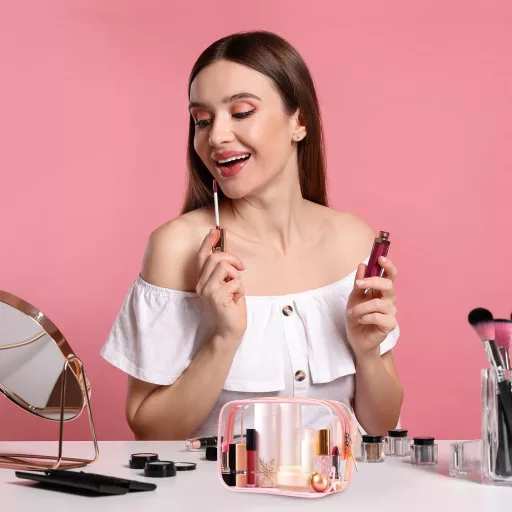 PLULON 2 db Utazási Kozmetikai Táska TSA Jóváhagyott Rózsaszín Hordozható