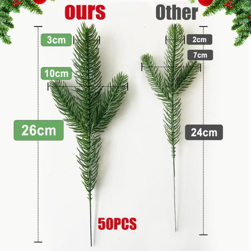 ROLLWAY 50 db Műfenyő Ág 26x10 cm Karácsonyi Dekoráció DIY Adventi Koszorú