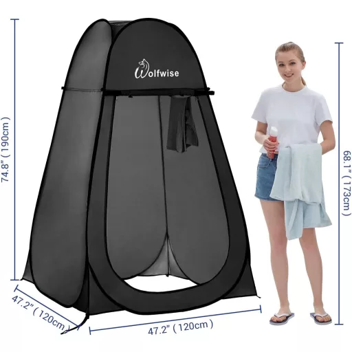 WolfWise Pop-Up Sprchový Stan - Prenosná Prezliekareň a WC Stan, na Kempovanie, Priestorný Súkromný Priestor, 4-Sezónny, Oceľový Rám, Polyester