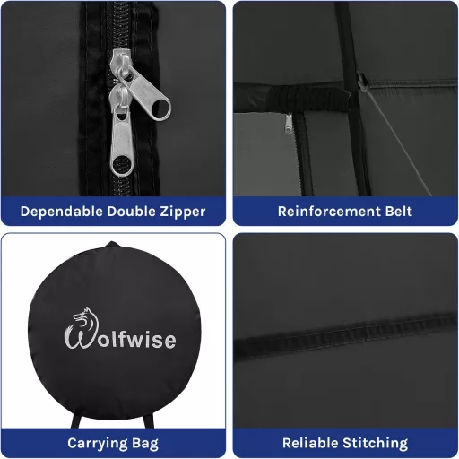 Cort de duș pop-up WolfWise - Cabină portabilă de schimb și toaletă, pentru camping, spațiu privat generos, 4 sezoane, cadru din oțel, poliester