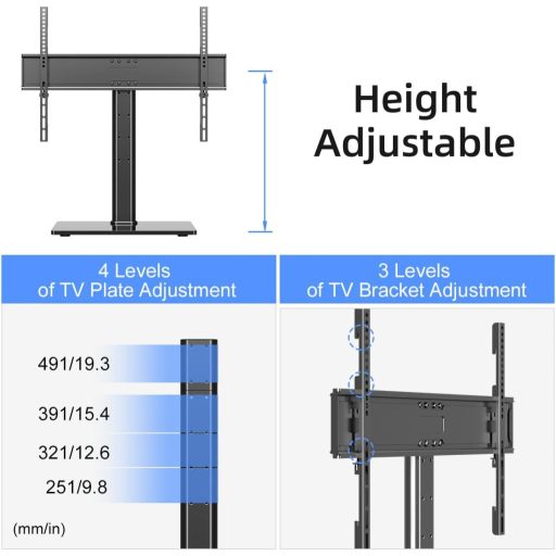 Suptek TS203 univerzális TV állvány 37-65 colos tévéhez, állítható magasság, üveg alap