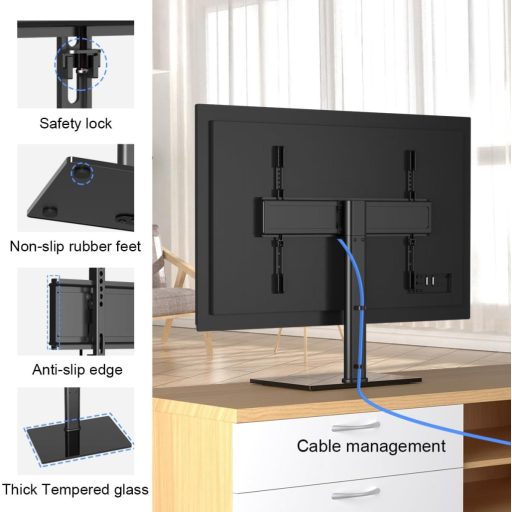 Suptek TS203 univerzális TV állvány 37-65 colos tévéhez, állítható magasság, üveg alap