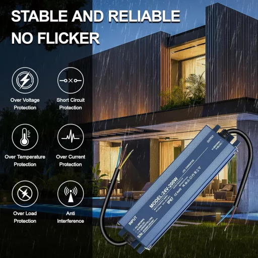 HNCY LED Tápegység 24V 200W IP67 Vízálló Transzformátor MR16 G4