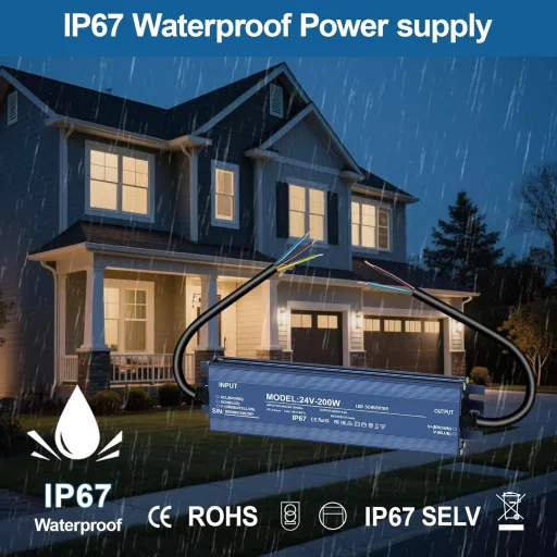 HNCY LED Tápegység 24V 200W IP67 Vízálló Transzformátor MR16 G4