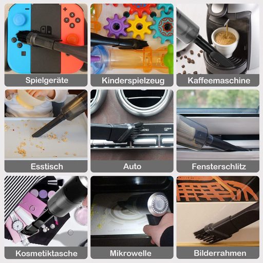 WHJC Akkumulátoros Kézi Porszívó 9000Pa - USB Tölthető Mini Porszívó 4000mAh - Nedves és Száraz Takarításra, Autóba, Otthonra, Állatszőrre (