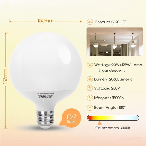 Aigostar LED izzó E27 20W meleg fehér 2060 lumen 3 db csomag