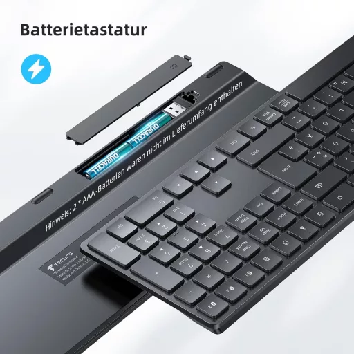 TECURS Bluetooth Wireless Billentyűzet QWERTZ Német Kiosztás 3 Csatorna PC Laptop Mac
