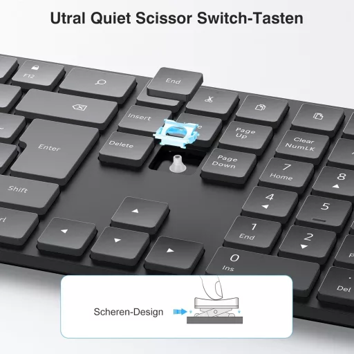 TECURS Bluetooth Wireless Billentyűzet QWERTZ Német Kiosztás 3 Csatorna PC Laptop Mac
