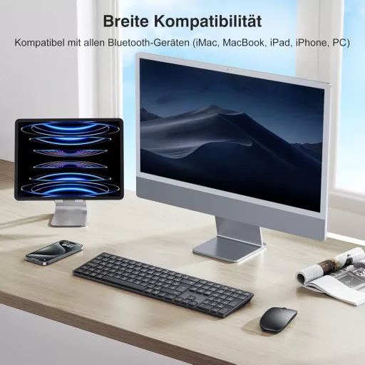 TECURS Bluetooth Wireless Billentyűzet QWERTZ Német Kiosztás 3 Csatorna PC Laptop Mac