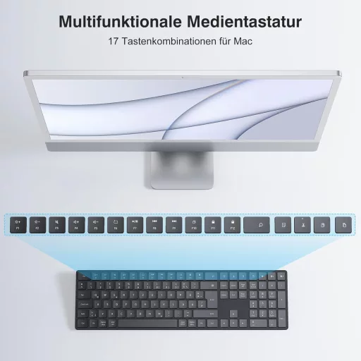 TECURS Bluetooth Wireless Billentyűzet QWERTZ Német Kiosztás 3 Csatorna PC Laptop Mac