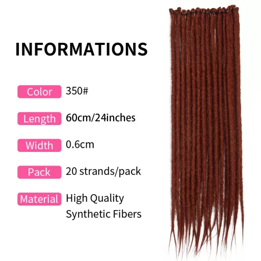 Dsoar Extensii Dreadlock Sintetice Croșetate, Lungime 61cm, 20 Fire