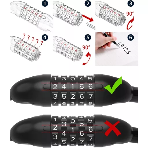 5-miestny cyklistický zámok MUPAS z tvrdenej ocele, reťazový zámok na kód, zámok proti krádeži bicykla