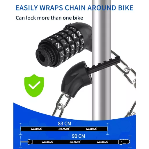 5-miestny cyklistický zámok MUPAS z tvrdenej ocele, reťazový zámok na kód, zámok proti krádeži bicykla