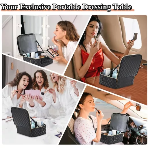 Čierna kozmetická taška so zipsom a nastaviteľnými priehradkami