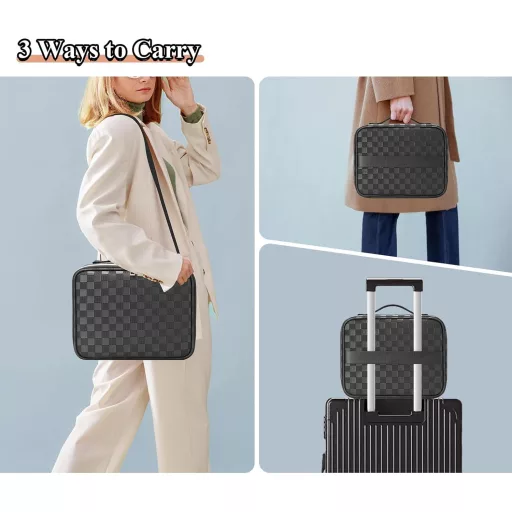 Čierna kozmetická taška so zipsom a nastaviteľnými priehradkami