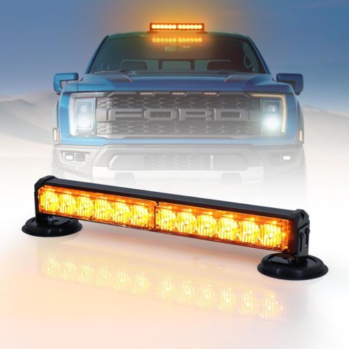 Dinfu 12 Colos LED Figyelmeztető Fénysor - 12V Sárga Villogó Szalag 14 Üzemmóddal - Autó, Teherautó, Traktor Vészjelző Lámpa Szivargyújtós C