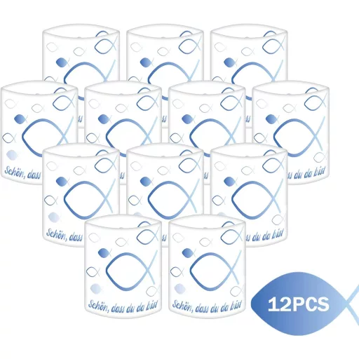 Set de 12 Suporturi Lumânare Tip Pastilă în Formă de Pește - Decor de Masă pentru Botez, Prima Împărtășanie, Mir - Suport Lumânare din Aluminiu pentru Băieți și Fete - Special