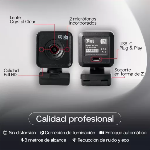 Laia PC Pro FHD Webkamera - Full HD 1080p Videókonferenciához, USB-C Csatlakozás, 30fps, Autofókusz, Minimál Dizájn, PC/Mac Kompatibilis