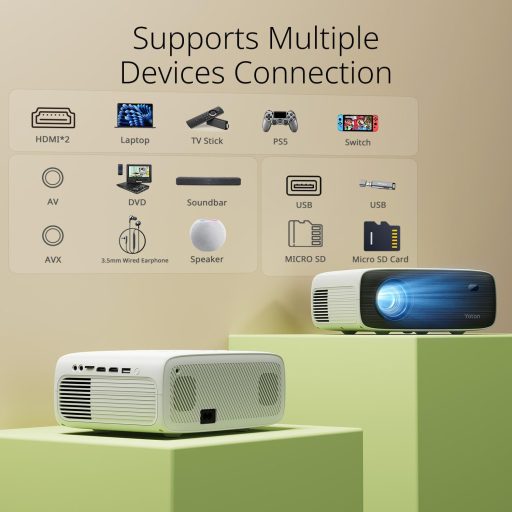 Proiector YOTON Y6 4K - Full HD 1080P Nativ, 18000 Lumeni, Bluetooth, Proiector Portabil Home Cinema, Compatibil iOS/Android/PC/PS5/HDMI/USB