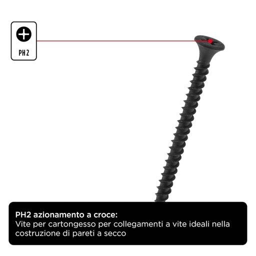 kwb Gipszkartón Csavar 3.9x25mm PH2 350db Fekete Foszfátozott Finom Menet