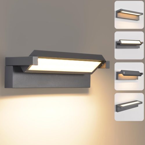 KUKAK 36W Lampă LED de perete pentru exterior, IP65 rezistentă la apă, 3000K alb cald, panou rotativ 350°, aluminiu, gri închis - pentru grădină, terasă, balcon