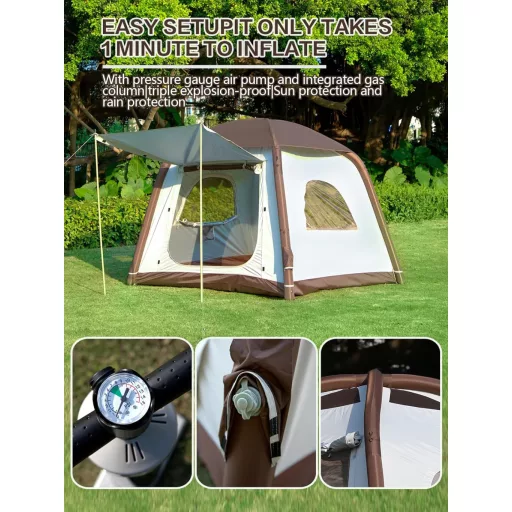 DanCoom felfújható sátor 2-8 személyes camping sátor esővédővel - Small (2-4 people) brown/beige