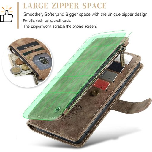 UEEBAI Samsung Galaxy A34 5G Puzdro Hnedé Retro Zipsové Flipové Puzdro na Telefón s Magnetickým Zatváraním Držiakom na Karty Stojanom PU Kožená Peňaženka Remienok na Zápästie