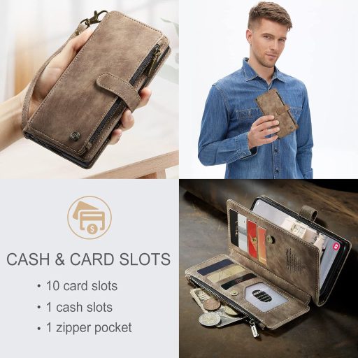 UEEBAI Samsung Galaxy A34 5G Tok Barna Retro Zipzáras Flip Telefontok Mágneses Zárral Kártyatartóval Állvánnyal PU Bőr Pénztárca Csuklópántt