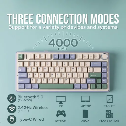 Tastatură mecanică EPOMAKER Aula F75 Gasket RGB, Hot Swap, Bluetooth/Wireless