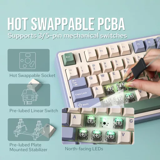Tastatură mecanică EPOMAKER Aula F75 Gasket RGB, Hot Swap, Bluetooth/Wireless